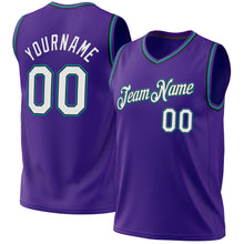 Load image into Gallery viewer, Custom Purple Black-Teal Authentic Throwback Basketball Jersey