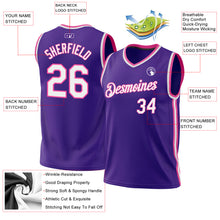 Load image into Gallery viewer, Custom Purple White-Pink Authentic Throwback Basketball Jersey