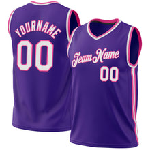Load image into Gallery viewer, Custom Purple White-Pink Authentic Throwback Basketball Jersey