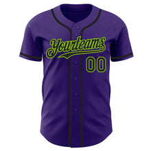 Load image into Gallery viewer, Custom Purple Black-Neon Green Authentic Baseball Jersey