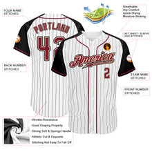Load image into Gallery viewer, Custom White Black Pinstripe Crimson-Black Authentic Raglan Sleeves Baseball Jersey