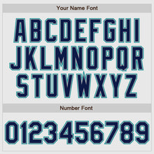 Load image into Gallery viewer, Custom White Navy Pinstripe Navy-Teal Authentic Raglan Sleeves Baseball Jersey
