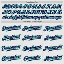Load image into Gallery viewer, Custom White Navy Pinstripe Navy-Teal Authentic Raglan Sleeves Baseball Jersey