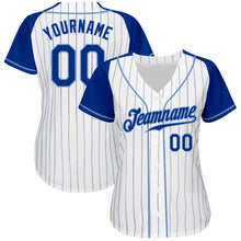 Load image into Gallery viewer, Custom White Royal Pinstripe Royal-Light Blue Authentic Raglan Sleeves Baseball Jersey