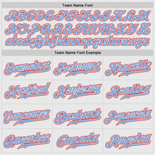 Load image into Gallery viewer, Custom White Light Blue Pinstripe Light Blue-Red Authentic Raglan Sleeves Baseball Jersey