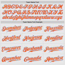 Load image into Gallery viewer, Custom White Light Blue Pinstripe Light Blue-Orange Authentic Raglan Sleeves Baseball Jersey