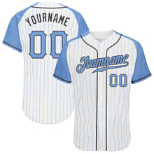 Load image into Gallery viewer, Custom White Light Blue Pinstripe Light Blue-Steel Gray Authentic Father's Day Raglan Sleeves Baseball Jersey