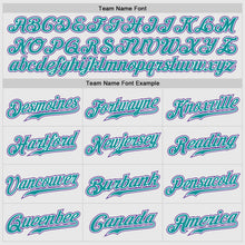 Load image into Gallery viewer, Custom White Purple Pinstripe Teal-Purple Authentic Raglan Sleeves Baseball Jersey