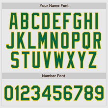 Load image into Gallery viewer, Custom White Kelly Green Pinstripe Kelly Green-Gold Authentic Raglan Sleeves Baseball Jersey
