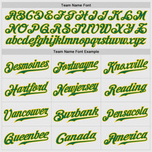 Load image into Gallery viewer, Custom White Kelly Green Pinstripe Kelly Green-Gold Authentic Raglan Sleeves Baseball Jersey