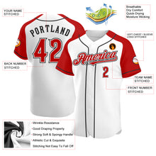 Load image into Gallery viewer, Custom White Red-Black Authentic Raglan Sleeves Baseball Jersey