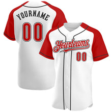 Load image into Gallery viewer, Custom White Red-Black Authentic Raglan Sleeves Baseball Jersey