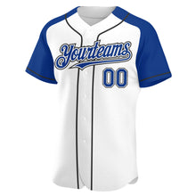 Load image into Gallery viewer, Custom White Royal-Black Authentic Raglan Sleeves Baseball Jersey
