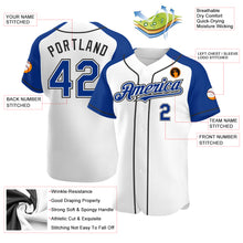 Load image into Gallery viewer, Custom White Royal-Black Authentic Raglan Sleeves Baseball Jersey