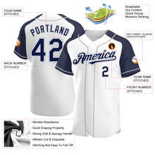 Load image into Gallery viewer, Custom White Navy-Gray Authentic Raglan Sleeves Baseball Jersey