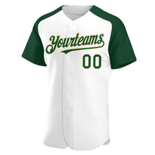 Load image into Gallery viewer, Custom White Green-City Cream Authentic Raglan Sleeves Baseball Jersey