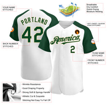 Load image into Gallery viewer, Custom White Green-City Cream Authentic Raglan Sleeves Baseball Jersey