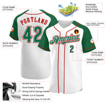 Load image into Gallery viewer, Custom White Kelly Green-Red Authentic Raglan Sleeves Baseball Jersey