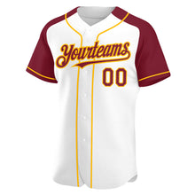 Load image into Gallery viewer, Custom White Crimson-Gold Authentic Raglan Sleeves Baseball Jersey