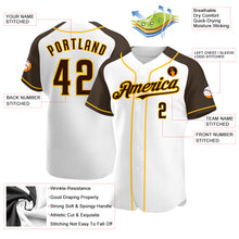 Load image into Gallery viewer, Custom White Brown-Gold Authentic Raglan Sleeves Baseball Jersey