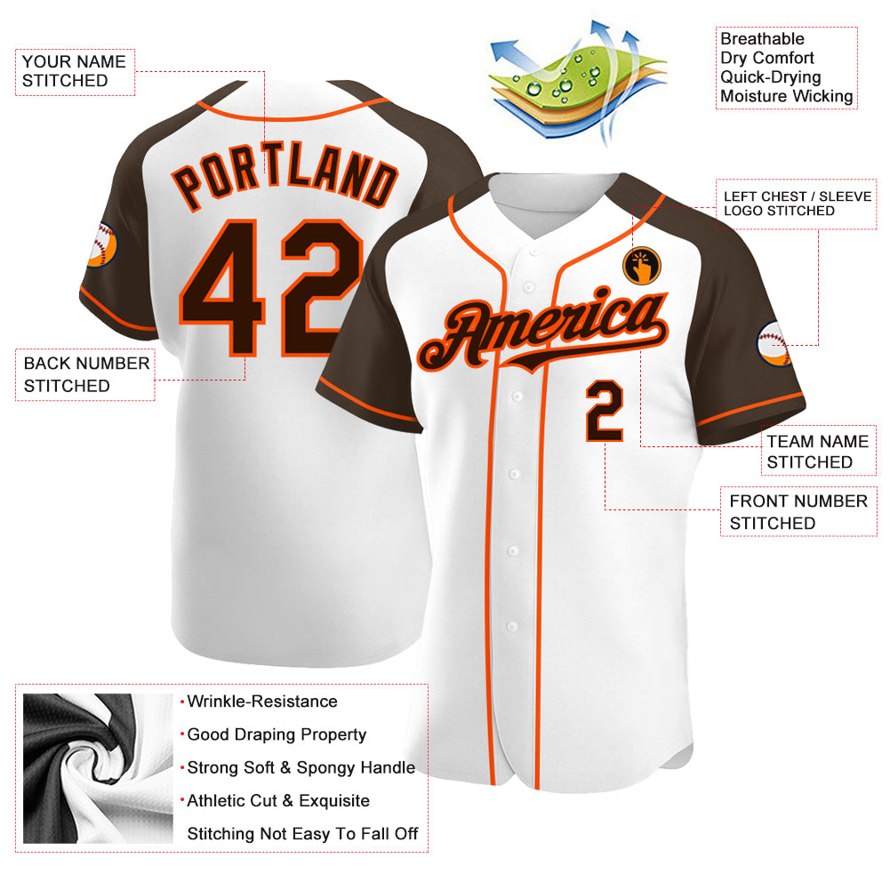 Custom White Brown-Orange Authentic Raglan Sleeves Baseball Jersey Fast  Shipping – FiitgCustom