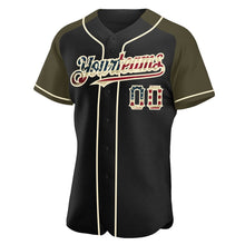 Load image into Gallery viewer, Custom Black Vintage USA Flag Olive-Cream Authentic Raglan Sleeves Baseball Jersey