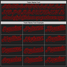 Load image into Gallery viewer, Custom Black Red Authentic Raglan Sleeves Baseball Jersey