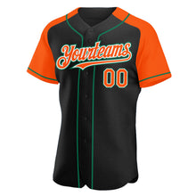 Load image into Gallery viewer, Custom Black Orange-Kelly Green Authentic Raglan Sleeves Baseball Jersey