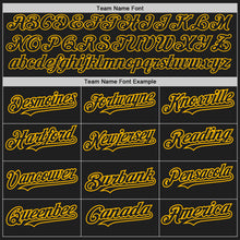 Load image into Gallery viewer, Custom Black Gold Authentic Raglan Sleeves Baseball Jersey
