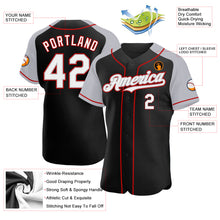 Load image into Gallery viewer, Custom Black White Gray-Red Authentic Raglan Sleeves Baseball Jersey
