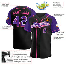 Load image into Gallery viewer, Custom Black Purple-Pink Authentic Raglan Sleeves Baseball Jersey