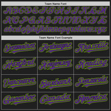 Load image into Gallery viewer, Custom Black Purple-Neon Green Authentic Raglan Sleeves Baseball Jersey