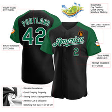 Load image into Gallery viewer, Custom Black Kelly Green-White Authentic Raglan Sleeves Baseball Jersey