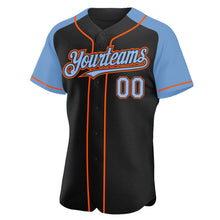 Load image into Gallery viewer, Custom Black Light Blue-Orange Authentic Raglan Sleeves Baseball Jersey