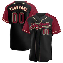 Load image into Gallery viewer, Custom Black Crimson-City Cream Authentic Raglan Sleeves Baseball Jersey