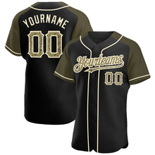 Load image into Gallery viewer, Custom Black Camo Olive-Cream Authentic Raglan Sleeves Baseball Jersey
