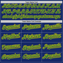 Load image into Gallery viewer, Custom Royal Kelly Green-Yellow Authentic Raglan Sleeves Baseball Jersey