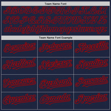 Load image into Gallery viewer, Custom Navy Red Authentic Raglan Sleeves Baseball Jersey