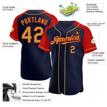 Load image into Gallery viewer, Custom Navy Old Gold-Red Authentic Raglan Sleeves Baseball Jersey