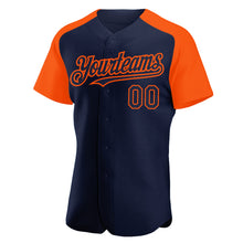 Load image into Gallery viewer, Custom Navy Orange Authentic Raglan Sleeves Baseball Jersey