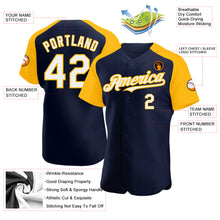 Load image into Gallery viewer, Custom Navy White-Gold Authentic Raglan Sleeves Baseball Jersey