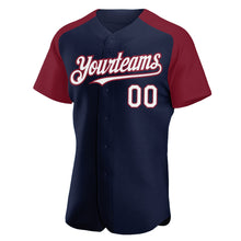 Load image into Gallery viewer, Custom Navy White-Crimson Authentic Raglan Sleeves Baseball Jersey