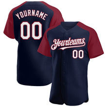 Load image into Gallery viewer, Custom Navy White-Crimson Authentic Raglan Sleeves Baseball Jersey