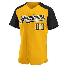 Load image into Gallery viewer, Custom Gold Black-White Authentic Raglan Sleeves Baseball Jersey