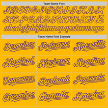 Load image into Gallery viewer, Custom Gold Purple Authentic Raglan Sleeves Baseball Jersey