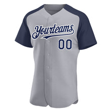 Load image into Gallery viewer, Custom Gray Navy-White Authentic Raglan Sleeves Baseball Jersey