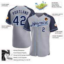 Load image into Gallery viewer, Custom Gray Navy-Light Blue Authentic Raglan Sleeves Baseball Jersey