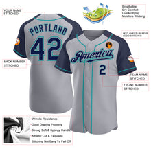 Load image into Gallery viewer, Custom Gray Navy-Teal Authentic Raglan Sleeves Baseball Jersey