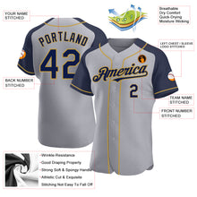 Load image into Gallery viewer, Custom Gray Navy-Old Gold Authentic Raglan Sleeves Baseball Jersey