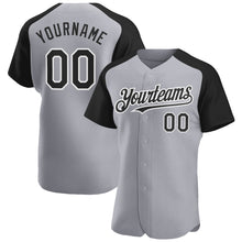 Load image into Gallery viewer, Custom Gray Black-White Authentic Raglan Sleeves Baseball Jersey